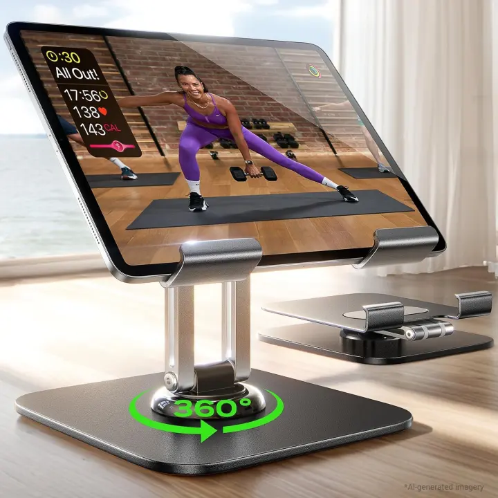LISEN Aluminum Rotating Tablet Stand — Adjustable iPad Desk Holder