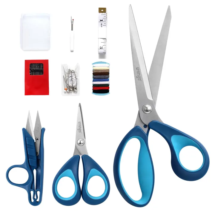 LIVINGO Sewing Scissors Set — 9.5" Tailor Shears, 5" & 4.5" Snips