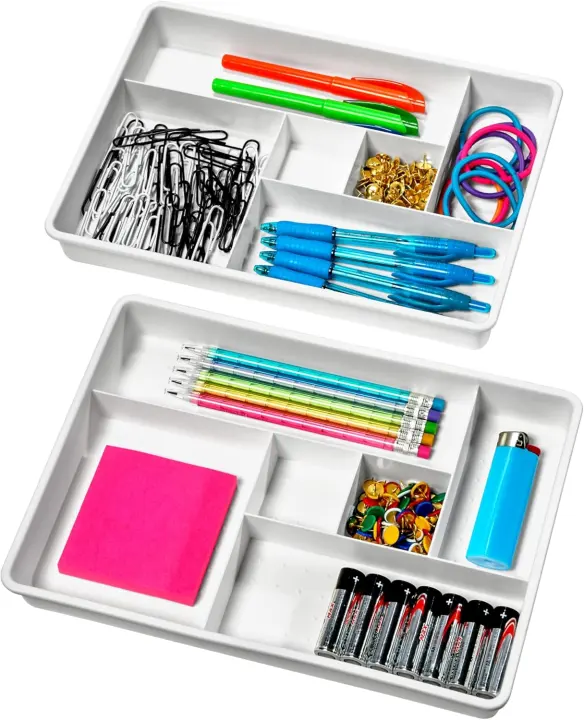 madesmart 2-Piece Plastic Drawer Organizers — 6-Compartment Trays, White