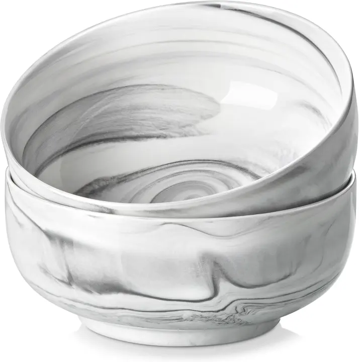 MALACASA Porcelain Serving Bowls — Set of 2 (44 oz), Marble Grey