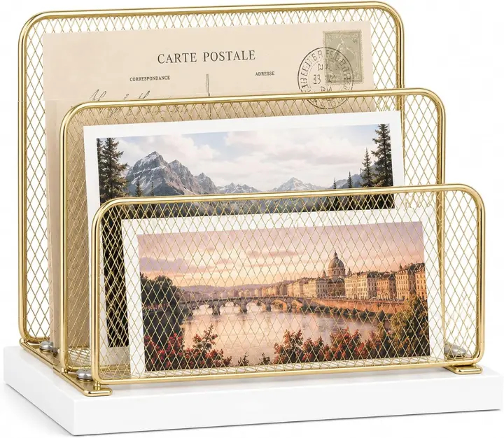 Metal Mesh Desktop Mail & File Organizer — Vertical Letter Holder