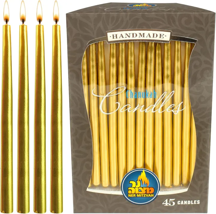 Metallic Gold Dripless Hanukkah Menorah Candles — Standard 45-Pack