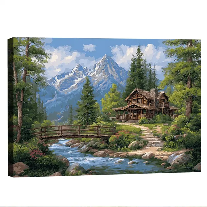 Mountain Lake Canvas Wall Art — Framed Nature Landscape Print
