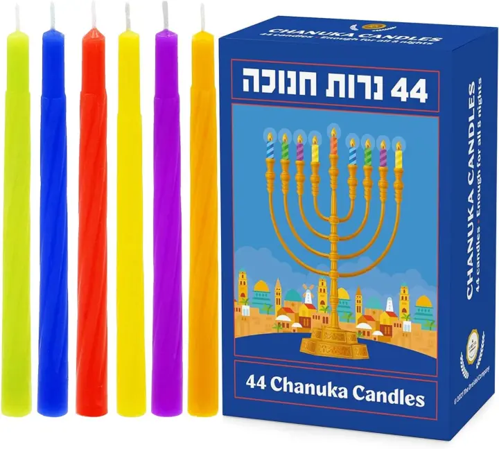Multicolored Hanukkah Menorah Candles — 44-Count Pack (3 5/8")