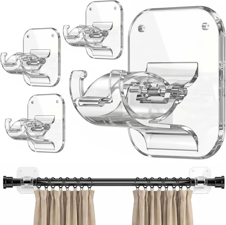 Peel-and-Stick No-Drill Curtain Rod Brackets — Adhesive Holders