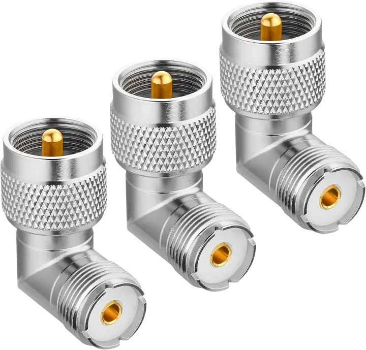PL259 Right-Angle RF Adapter — 3-Pack UHF Male-to-Female 90°
