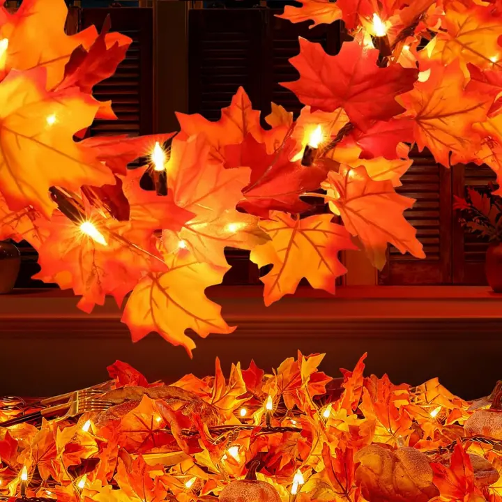 Plug‑In 9 ft Lighted Fall Garland with 50 Orange Bulbs — Autumn Decor