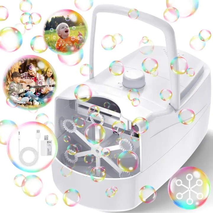 Portable Bubble Machine for Kids — High-Output Bubble Blower (White)