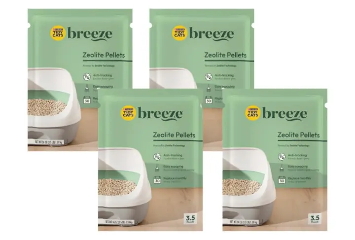 Purina Tidy Cats Breeze Zeolite Litter Pellets — 3.5 lb x4 Unscented