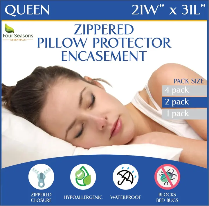 Queen Pillow Protectors — Waterproof Zippered Hypoallergenic Set of 2