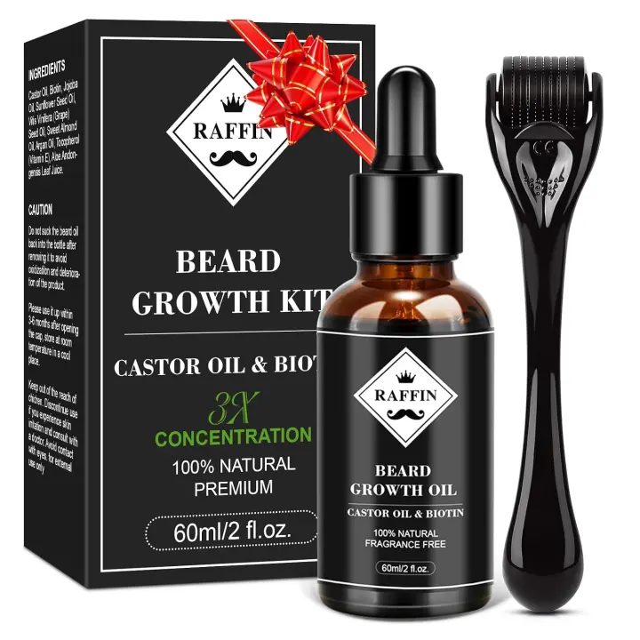 Raffin Beard Growth Kit — 3X Biotin Beard Oil with Castor & Massager