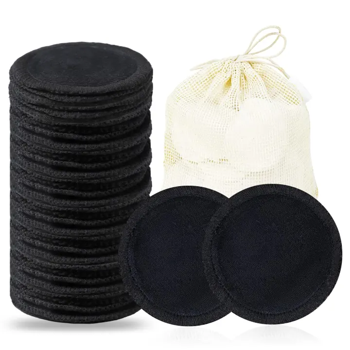 Reusable Makeup Remover Rounds — 40 Black Washable Cotton Pads