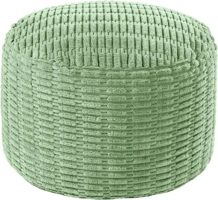 Round Faux Fur Ottoman Pouf Cover — Unfilled Footstool Slipcover (20x20x12)
