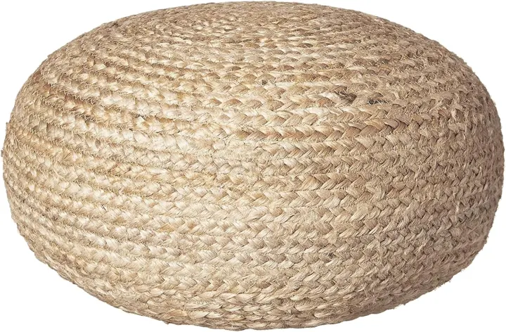 Round Jute Pouf Ottoman — Boho Woven Footrest & Casual Seat (19x19x10.5)