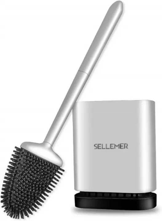 Sellemer Silicone Toilet Brush — Ventilated Holder, Flat Head (1 Pack)