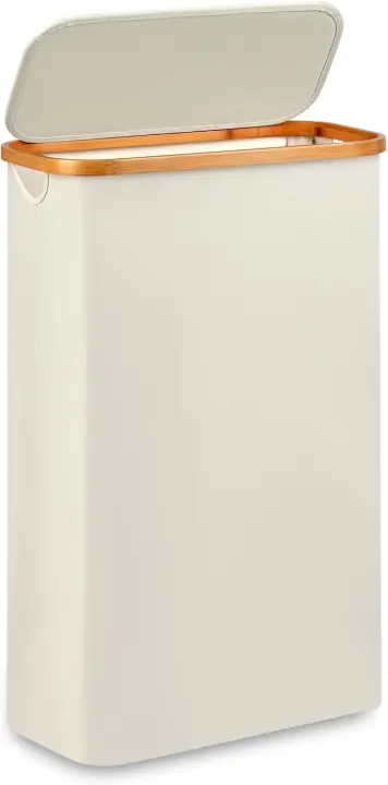 Slim 60L Narrow Laundry Hamper with Lid and Bamboo Handle
