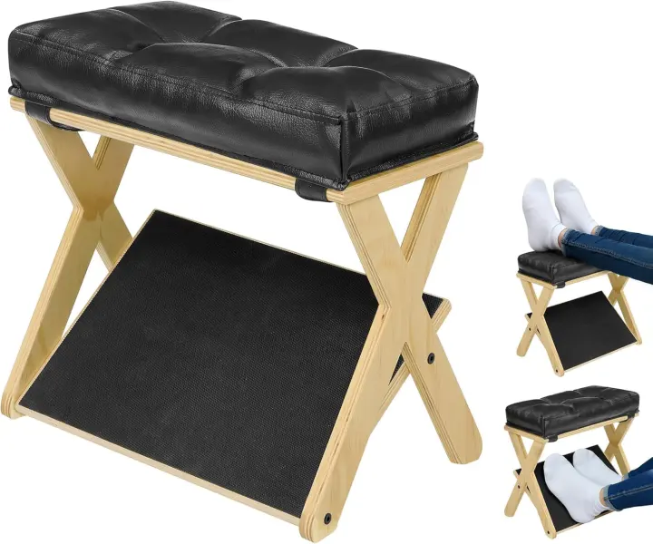 Solid Wood Double-Step Under-Desk Footrest with EVA Top