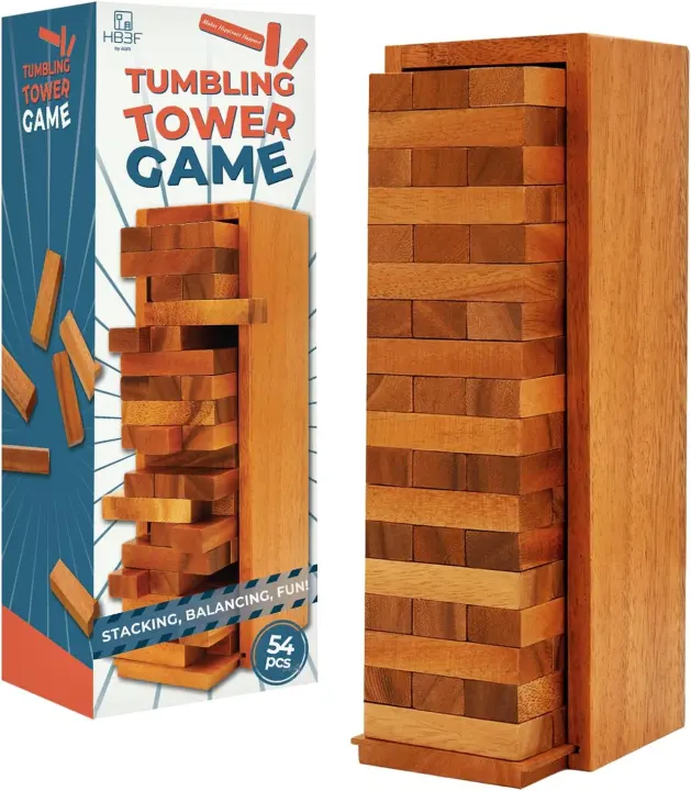 Solid Wooden Tumbling Tower Game — Classic Stack-and-Fall Blocks