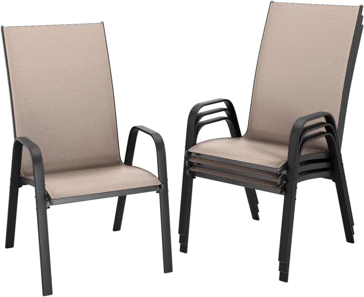 Stackable Outdoor Patio Dining Chairs — Set of 4, Brown High-Back