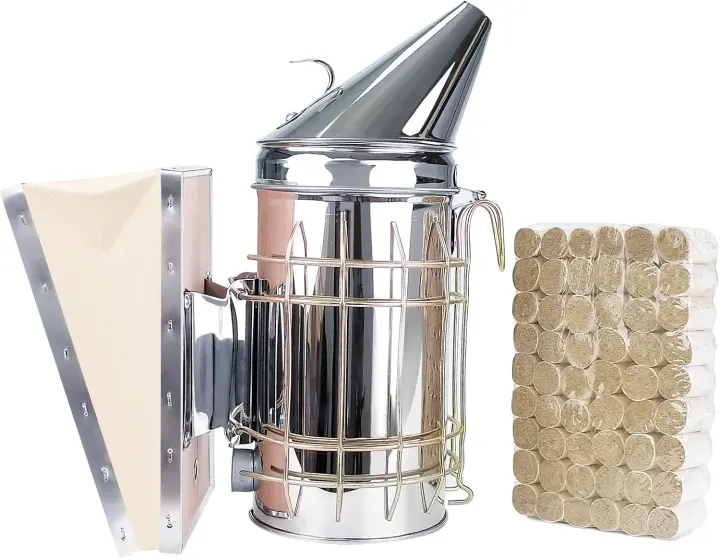 Stainless Steel Bee Hive Smoker Kit with Heat Shield and 54 Pellets