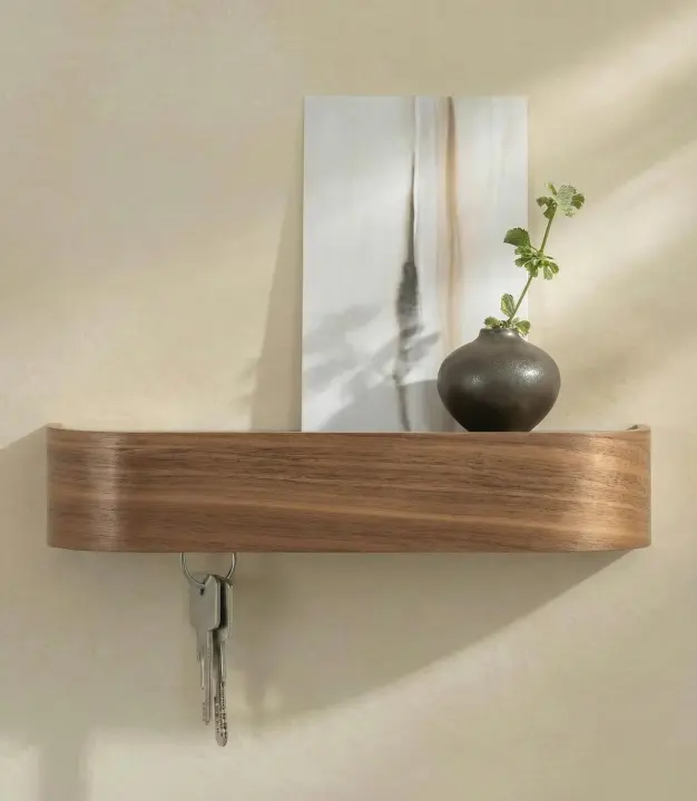 Toke Wall Key Holder with Shelf — Minimalist Wooden Key Rack
