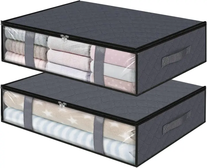 Underbed Storage Bags — 40L Foldable Clothes Bins, Gray (2-Pack)