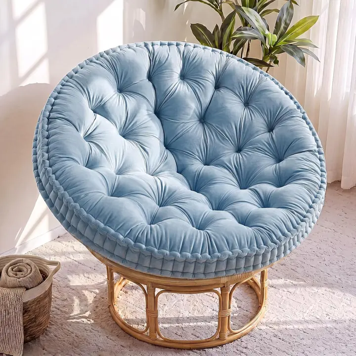Velvet Papasan Chair Cushion — 48×48in Round Overstuffed Floor Pillow