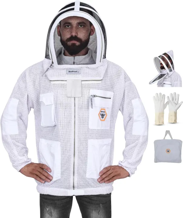 Ventilated Beekeeping Jacket with Detachable Veil and Carry Bag — XXL