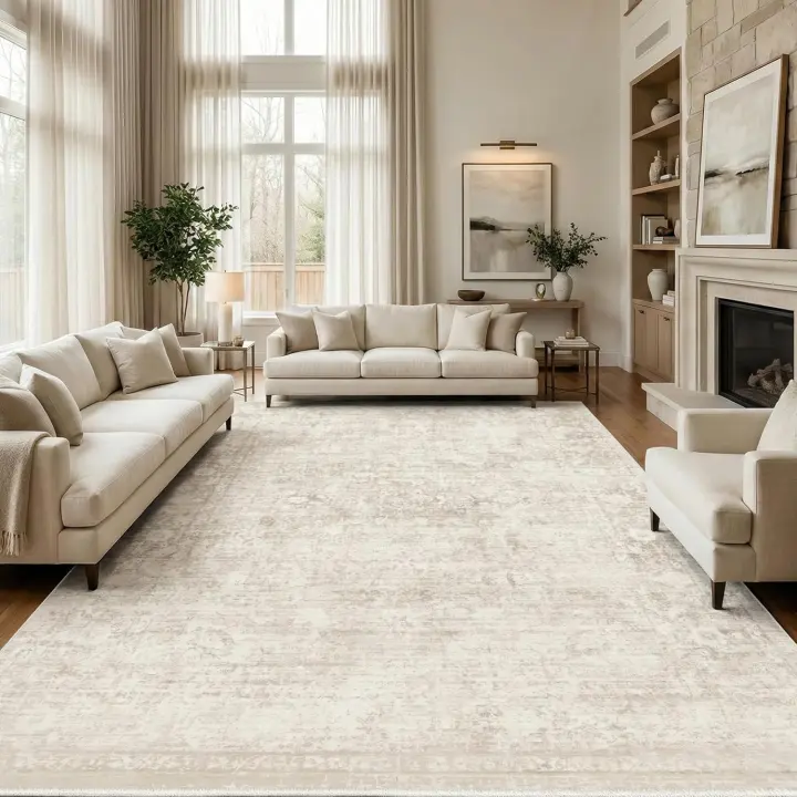 Washable 9x12 Low-Pile Area Rug — Vintage Faux Wool Style