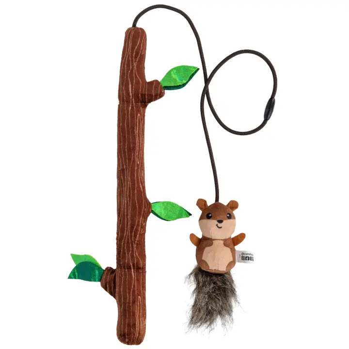 Wild Woods Plush Squirrel Wand — Interactive Cat Toy (13.3")