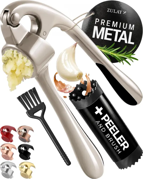 Zulay Stainless Steel Garlic Press — Heavy-Duty Garlic Mincer Set
