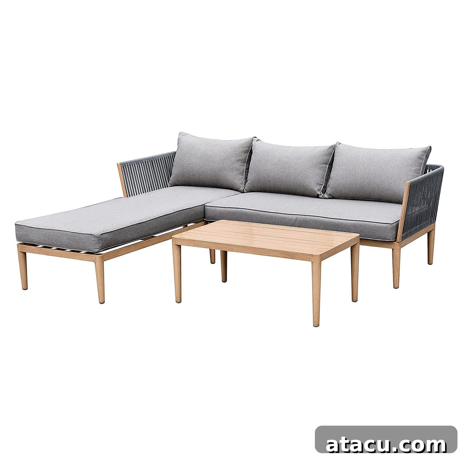 Pascale L-shaped Garden Sofa by Amazon - an affordable poly rattan option with minimalist style.