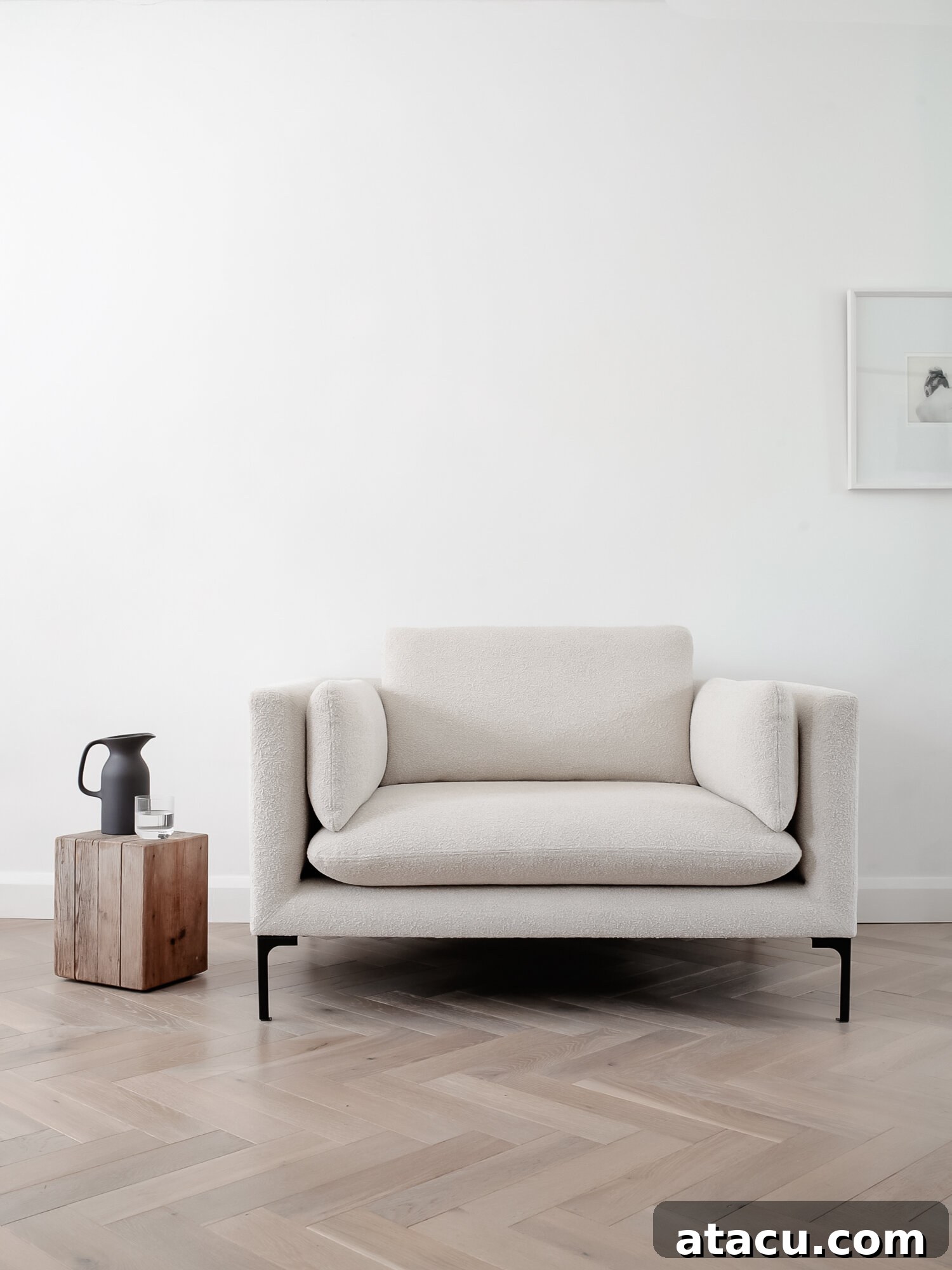 Cream boucle Douglas low arm armchair - British Design Shop