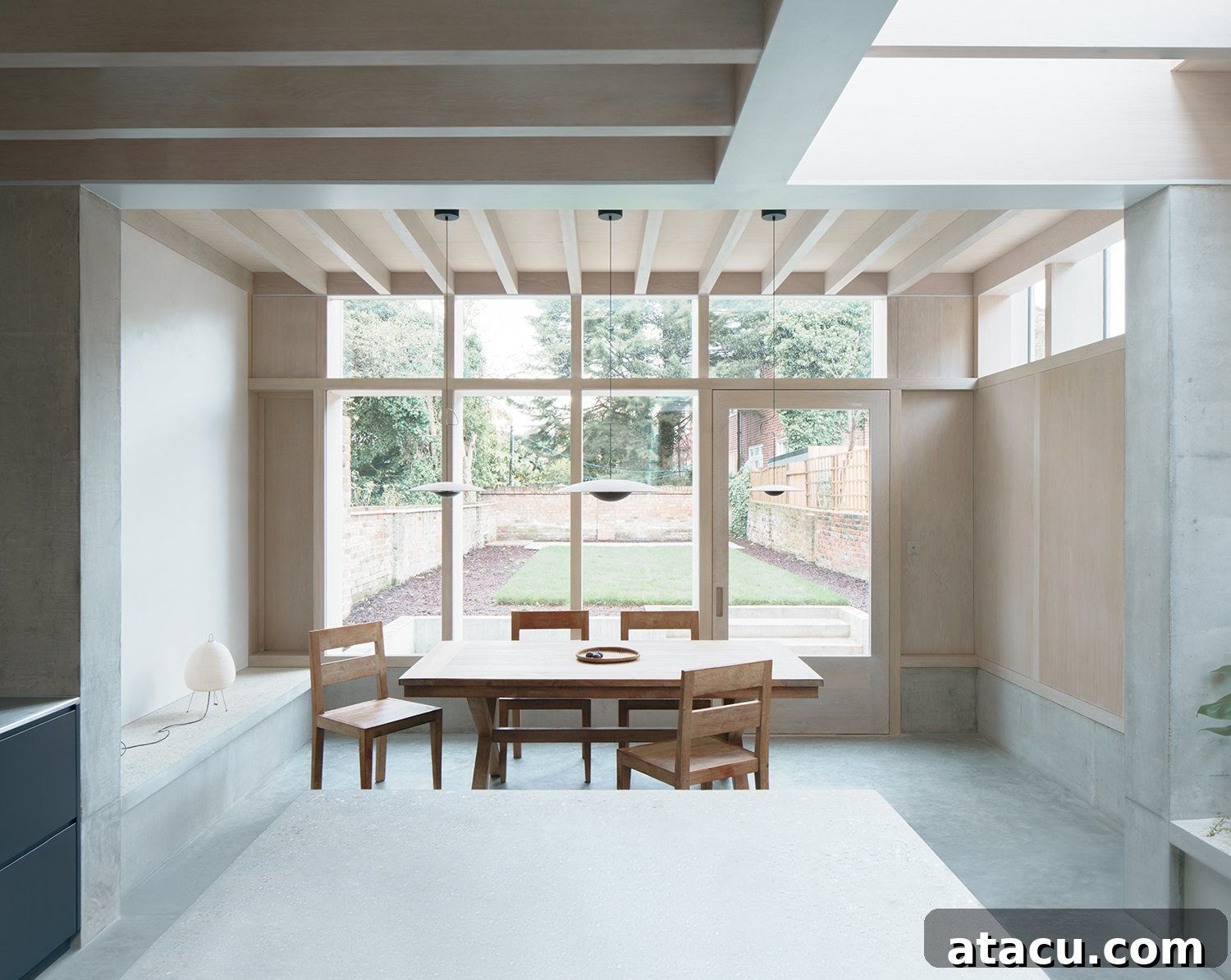 Detailed view of the glazed oak paneling and its effect on light