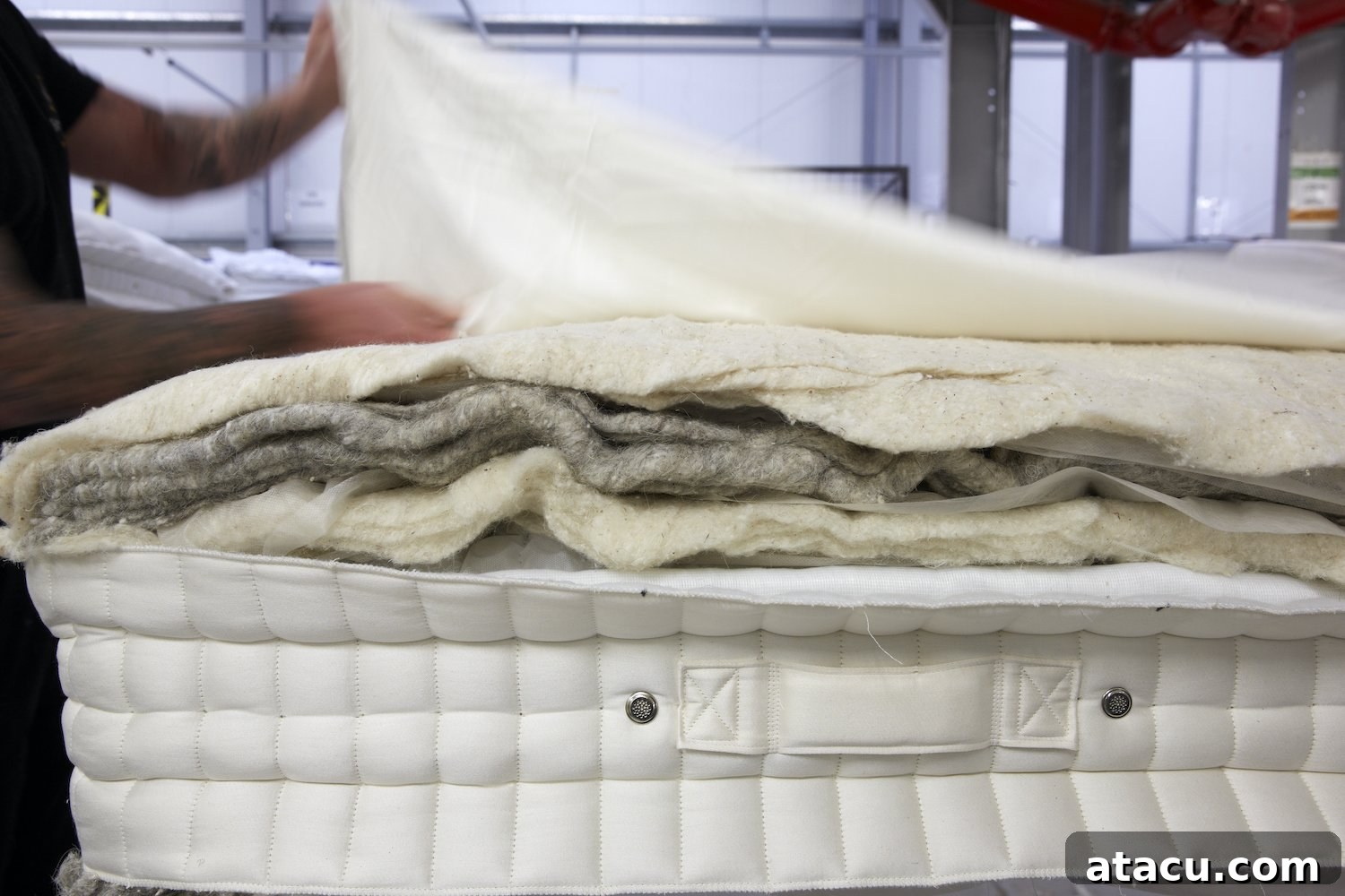 Detail shot of the Bronte mattress fabric and stitching, highlighting its handcrafted quality.
