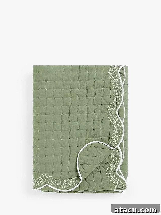 John Lewis Scalloped Edge Bedspread in Myrtle Green
