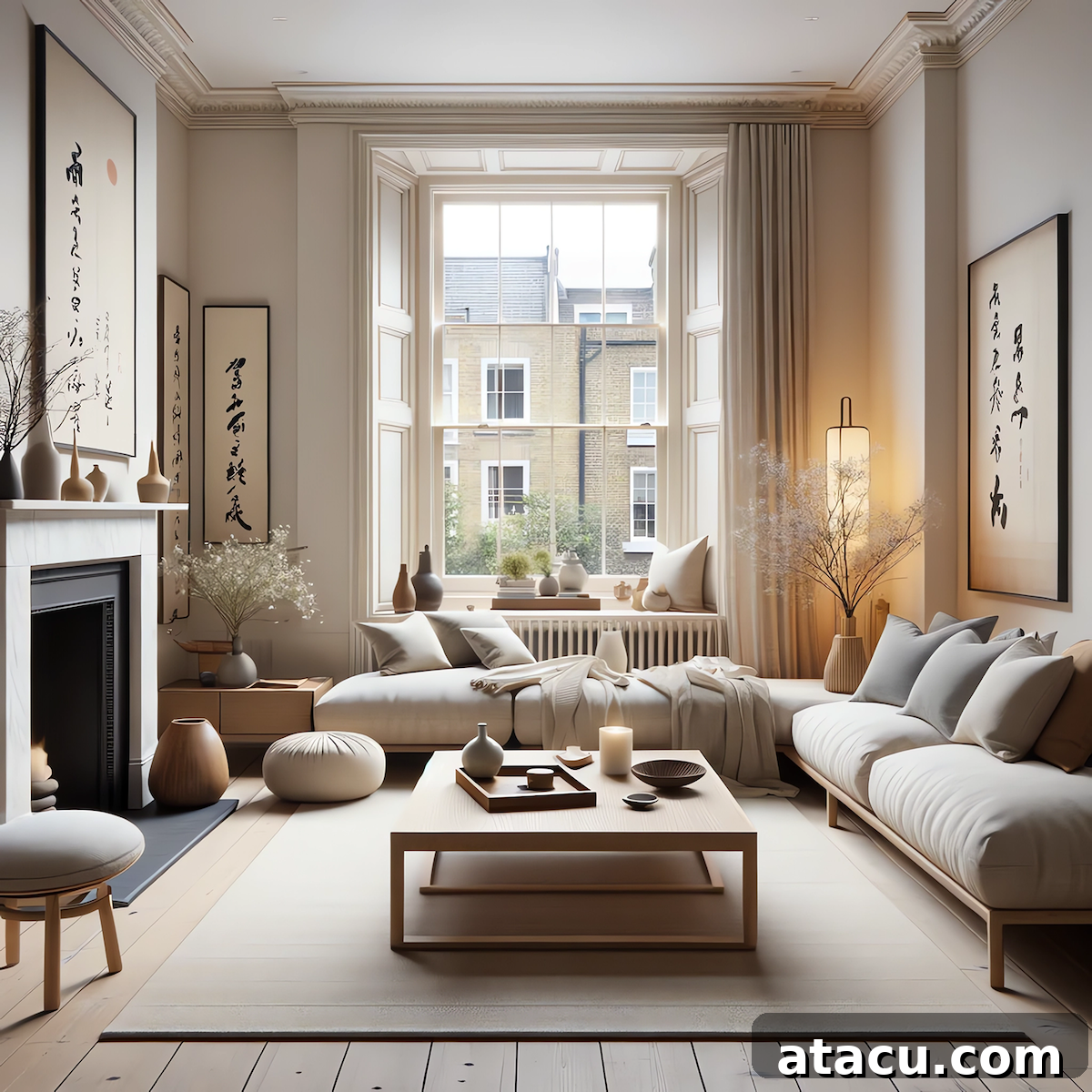 A Japandi style living room in a London townhouse.
