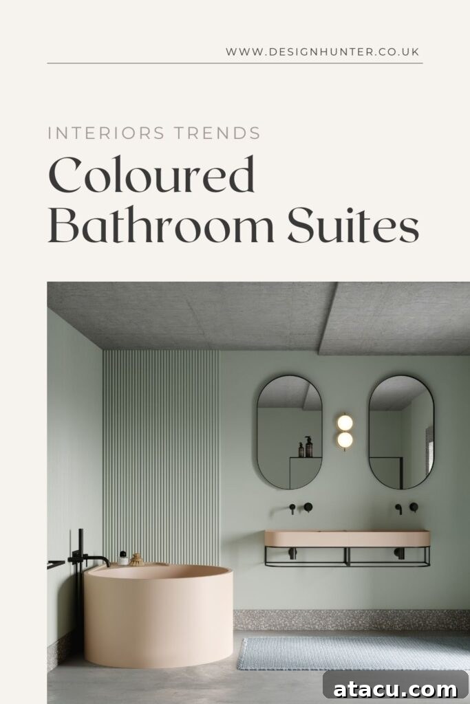 A beautifully curated bathroom design featuring a colored fixture, perfect for Pinterest inspiration boards.