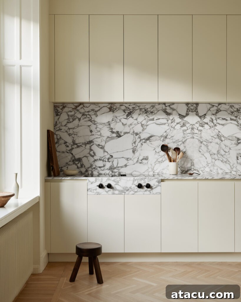 A cream kitchen with marble worktops