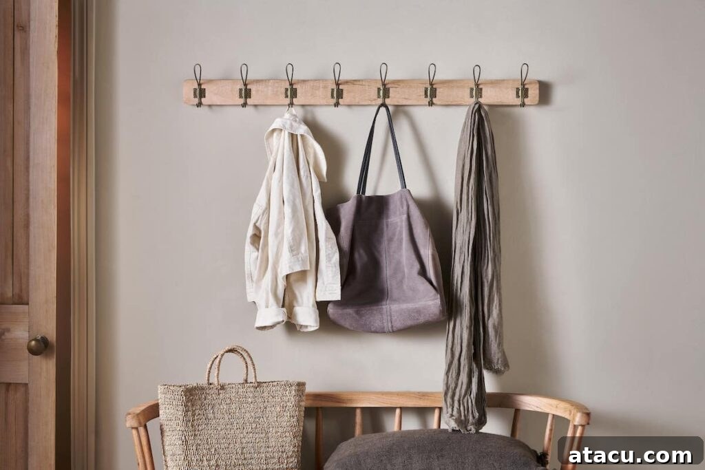 Wooden coat hooks.