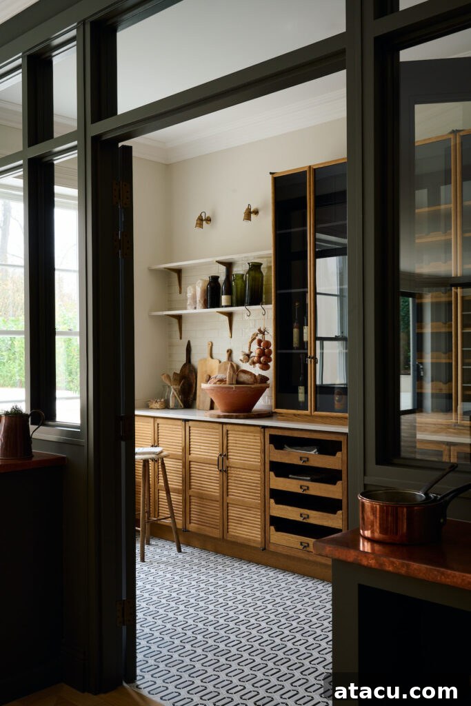 21 Jaw-Dropping Kitchen Extension Designs 20 A spacious and elegantly designed walk-in pantry with comprehensive haberdashery-style storage solutions.