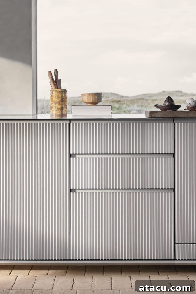 Fluted ribbed kitchen cabinets