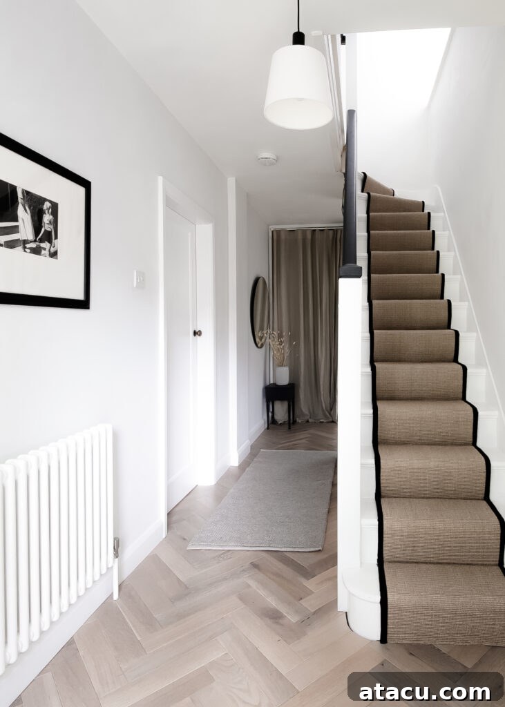 Farrow and Ball Strong White hallway interior with natural light
