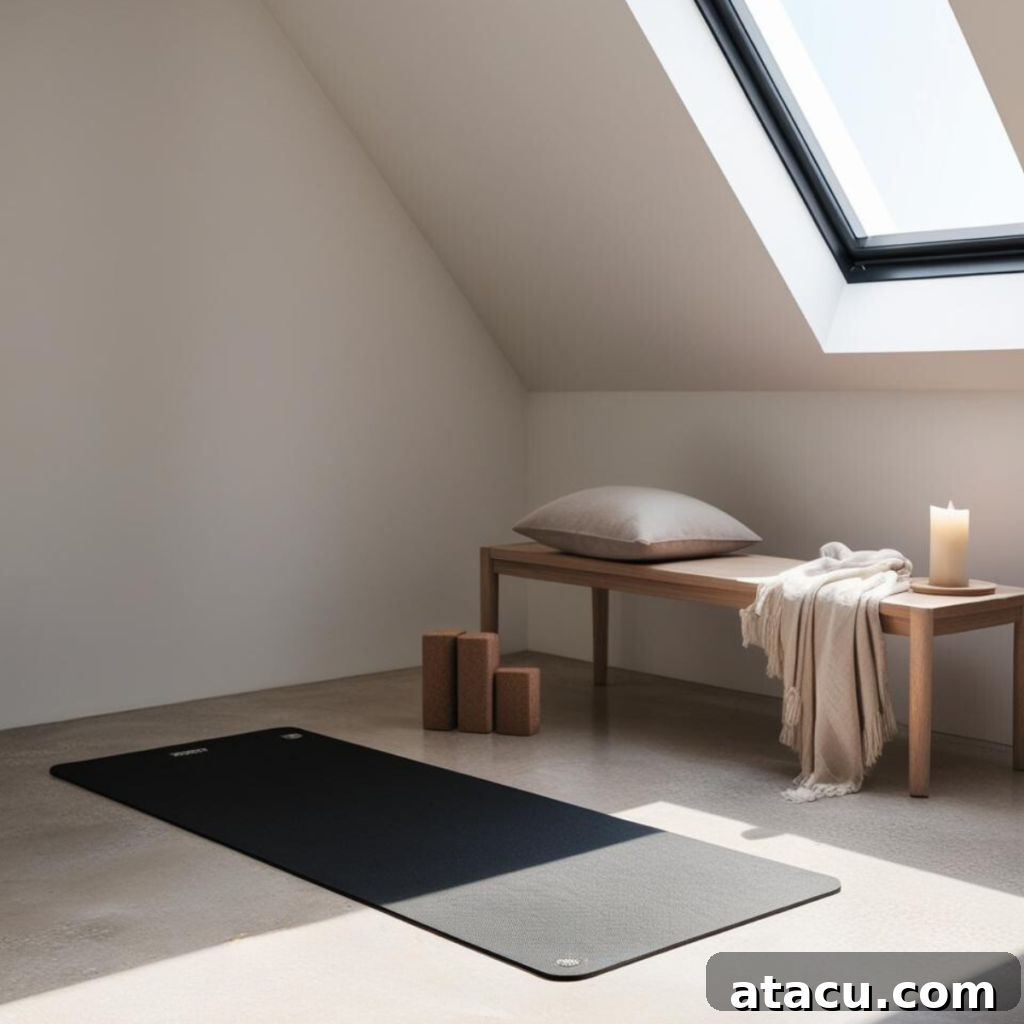 A home yoga studio in a converted loft space.