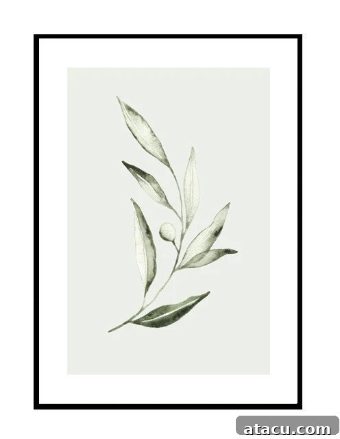 Botanical wall art of an olive branch