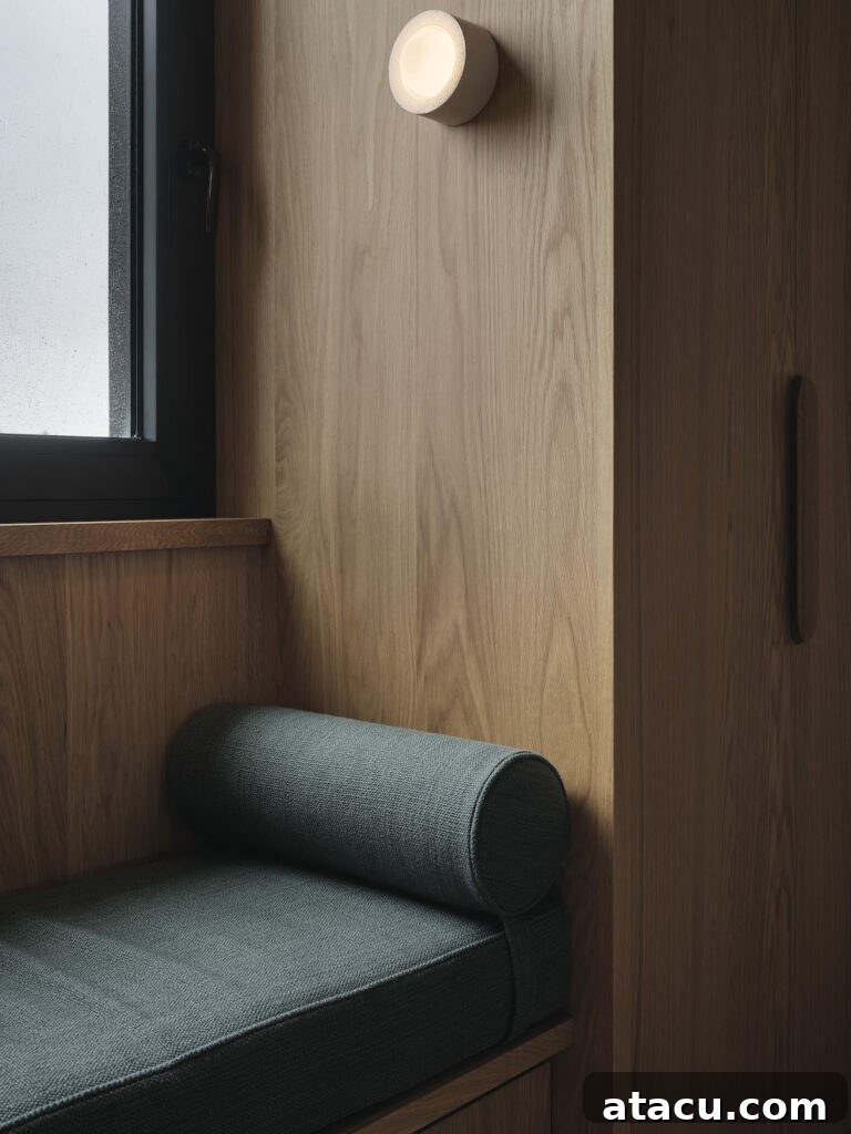 A window seat reading nook in a contemporary home.