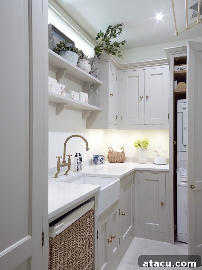 A cream painted Shaker style utility room.