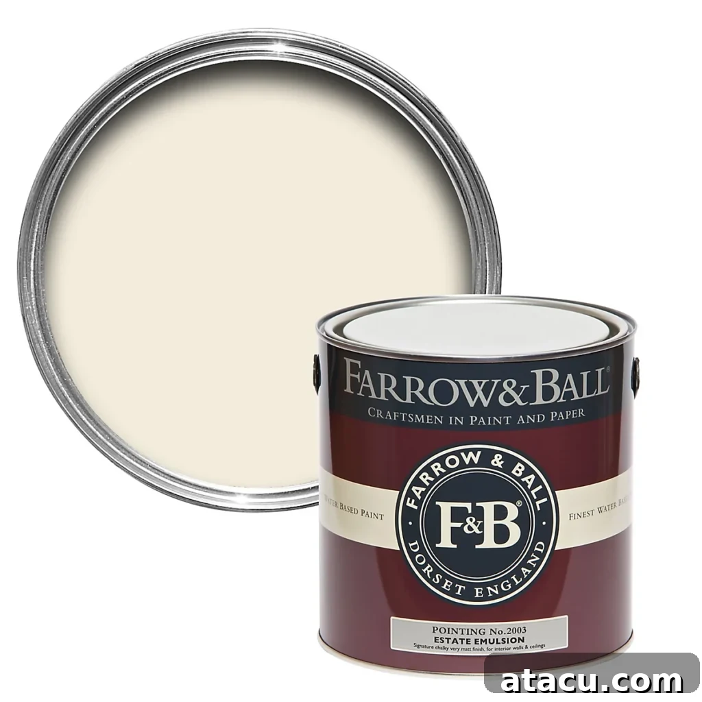 Farrow and Ball Pointing Estate Emulsion paint can.