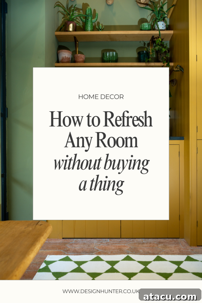 A green and yellow room with the text overlay "how to refresh any room without buying a thing"