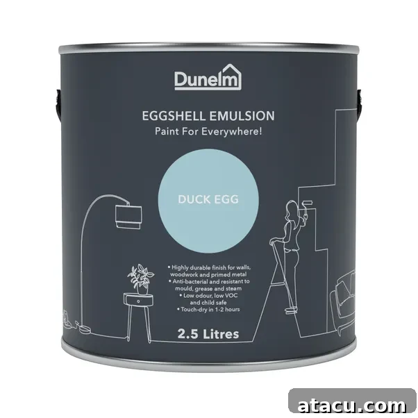 Curated Duck Egg Blue Paint Colors by Top Brands 11 Dunelm Duck Egg eggshell emulsion paint, a soft and fresh pastel shade, offering great value and a lovely finish.